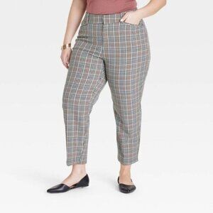 Ava & Viv Pants High Rise Straight Leg Ankle Stretch Plaid Womens Plus Size 24